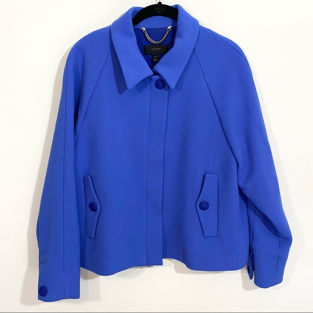 J. Crew Periwinkle Blue Short Stadium Cloth Cocoon Coat Zipper Front Button 6